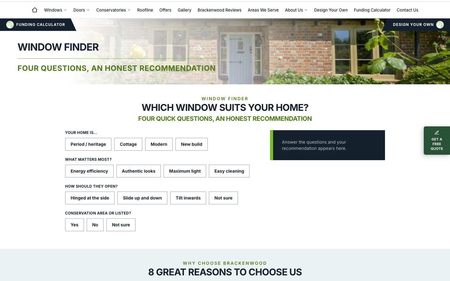 Brackenwood — Guided choices with the window finder